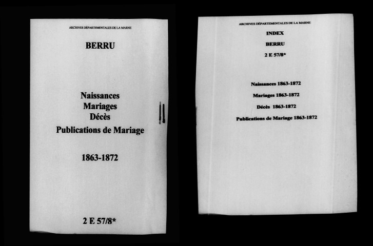Berru. Naissances, mariages, décès, publications de mariage 1863-1872
