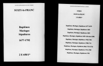 Suizy-le-Franc. Baptêmes, mariages, sépultures 1677-1792