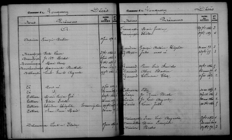 Jonquery. Table décennale 1853-1862