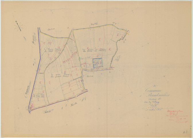 Brandonvillers (51080). Section A3 échelle 1/2000, plan mis à jour pour 1955, plan non régulier (papier)