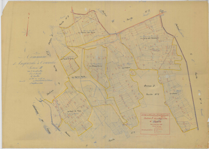 Angluzelles-et-Courcelles (51010). Section D4 1 échelle 1/2000, plan mis à jour pour 01/01/1938, non régulier (papier)