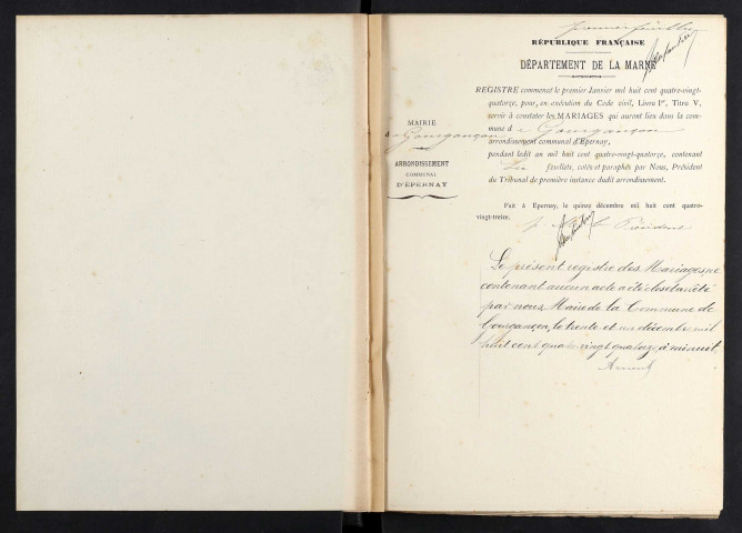 Gourgançon. Mariages 1893-1900 et 1902-1929. Décès 1901