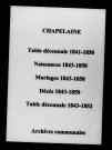 Chapelaine. Tables décennales des naissances, mariages, décès et naissances, mariages, décès 1841-1852
