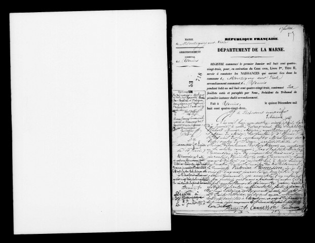 Montigny-sur-Vesle. Naissances, mariages, décès, publications de mariage 1883-1892