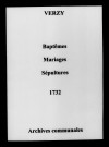 Verzy. Baptêmes, mariages, sépultures 1732