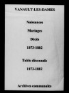 Vanault-les-Dames. Naissances, mariages, décès et tables décennales des naissances, mariages, décès 1873-1882
