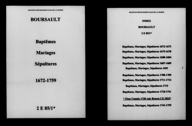 Boursault. Baptêmes, mariages, sépultures 1672-1759