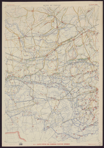 Butte de Tahure : N° 5.-Carte d'étude des premières positions ennemies.
Service géographique de l'Armée (Imp. G. C. T. A. IV).1918
