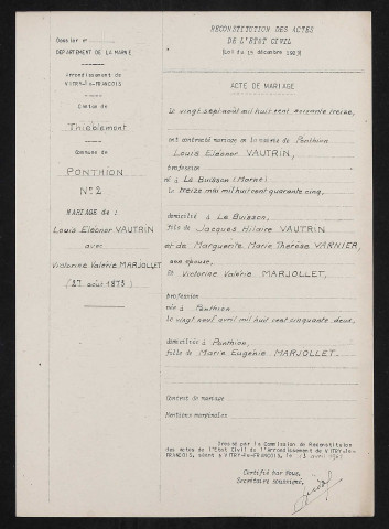 Ponthion. Mariages 1873-1939 (reconstitutions)