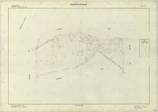 Francheville (51259). Section ZB échelle 1/1000, plan remembré pour 1966, plan régulier (papier armé)