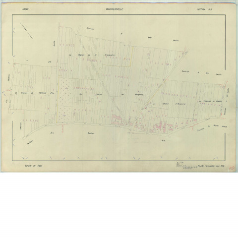 Warmeriville (51660). Section AD échelle 1/1000, plan renouvelé pour 1958, plan régulier (papier armé).