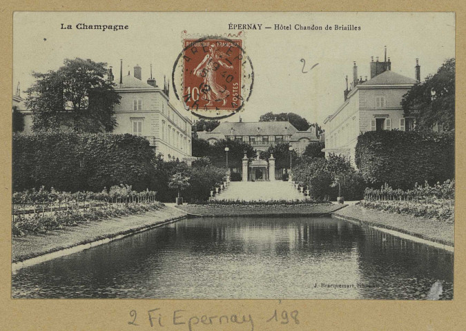 ÉPERNAY. La Champagne-Épernay-Hôtel Chandon de Briailles.
EpernayÉdition Lib. J. Bracquemart.[vers 1912]