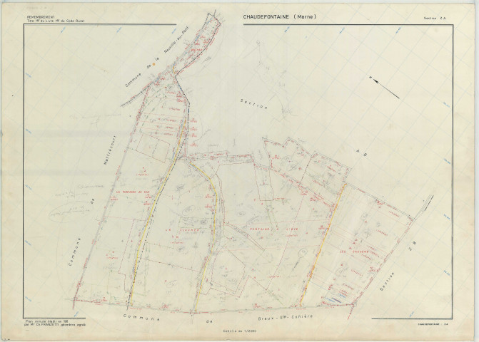 Chaudefontaine (51139). Section ZA échelle 1/2000, plan remembré pour 1971, plan régulier (papier armé)