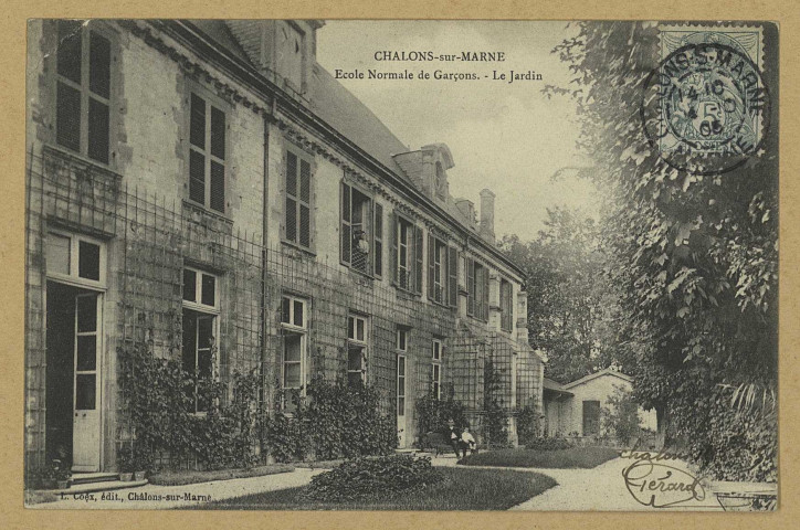 CHÂLONS-EN-CHAMPAGNE. École Normale de garçons. Le jardin. Châlons-sur-Marne L. Coëx. [vers 1905] 