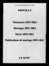 Prouilly. Naissances, mariages, décès, publications de mariage 1853-1862