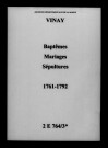 Vinay. Baptêmes, mariages, sépultures 1761-1792