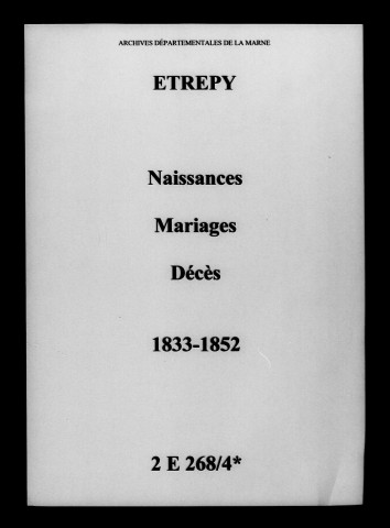 Étrepy. Naissances, mariages, décès 1833-1852