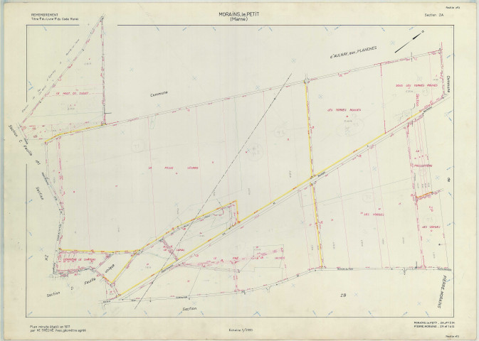 Val-des-Marais (51158). Morains (51383). Section ZA échelle 1/2000, plan remembré pour 1971 (extension Pierre-Morains section ZP), plan régulier (papier armé)