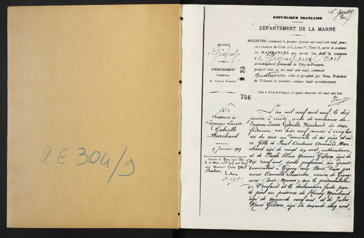 Gigny-aux-Bois. Naissances, mariages, décès 1909-1916 (reconstitutions)