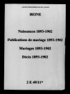 Beine. Naissances, publications de mariage, mariages, décès 1893-1902