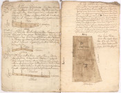 Plans terriers. Terres de Meuse-en-Bassigny et de Pouilly-en-Bassigny, 1772. Lieudit : "les Fontenailles", les "Drillons", "Vinot", pré Archey".