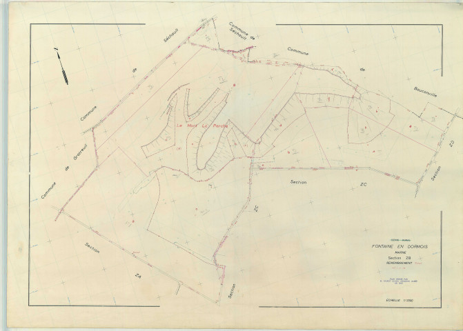 Fontaine-en-Dormois (51255). Section ZB échelle 1/2000, plan remembré pour 1968, plan régulier (papier armé)