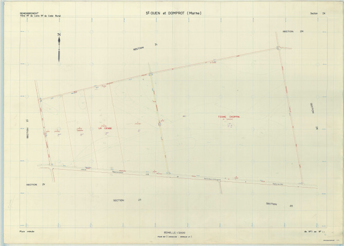 Saint-Ouen-Domprot (51508). Section ZK échelle 1/2000, plan remembré pour 1976, plan régulier (papier armé)