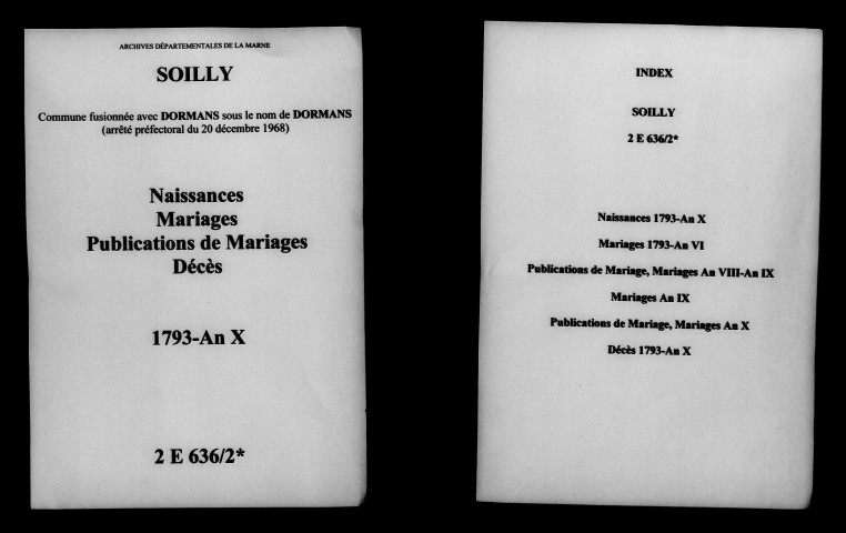 Soilly. Naissances, publications de mariage, mariages, décès 1793-an X