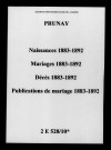 Prunay. Naissances, mariages, décès, publications de mariage 1883-1892