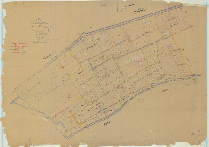 Saint-Memmie (51506). Section A3 échelle 1/2500, plan mis à jour pour 1934, plan non régulier (papier)