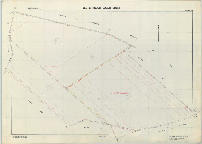 Grandes-Loges (Les) (51278). Section ZX échelle 1/2000, plan remembré pour 1977, plan régulier (papier armé)