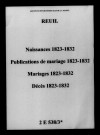 Reuil. Naissances, publications de mariage, mariages, décès 1823-1832
