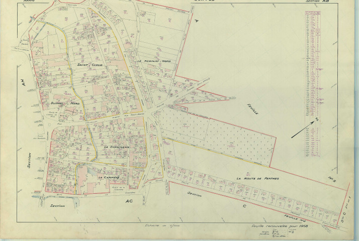 Suippes (51559). Section AB échelle 1/1000, plan renouvelé pour 1958, plan régulier (papier armé)