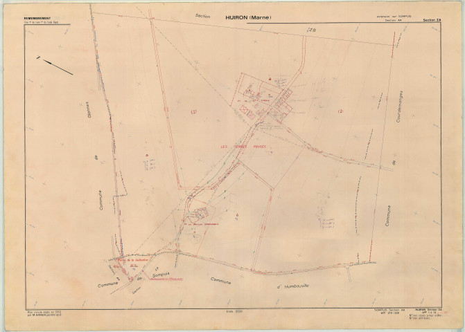 Huiron (51295). Section ZA échelle 1/2000, plan remembré pour 1972 (extension sur Sompuis section AK), plan régulier (papier armé)