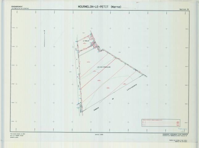 Mourmelon-le-Petit (51389). Section ZK échelle 1/2000, plan remembré pour 2004 (remembrement intercommunal Plaine Champenoise), plan régulier (calque)