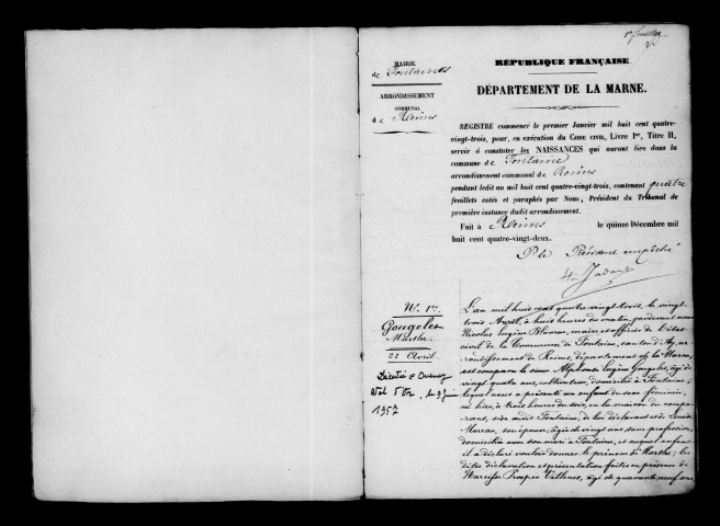 Fontaine-sur-Ay. Naissances, mariages, décès, publications de mariage 1883-1892