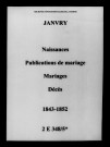 Janvry. Naissances, publications de mariage, mariages, décès 1843-1852