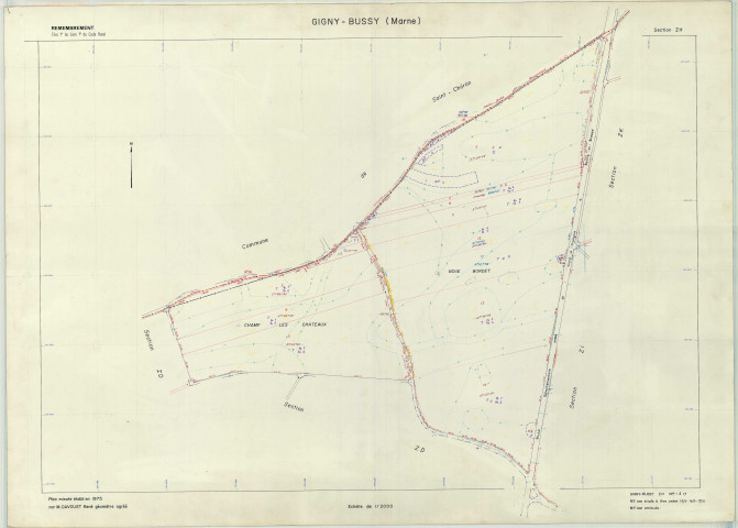 Gigny-Bussy (51270). Section ZH échelle 1/2000, plan mis à jour pour 1975, plan non régulier (papier armé)