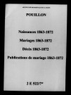 Pouillon. Naissances, mariages, décès, publications de mariage 1863-1872