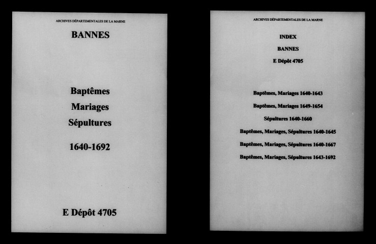 Bannes. Baptêmes, mariages, sépultures 1640-1692