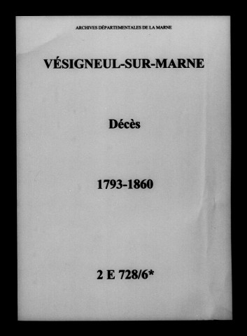 Vésigneul-sur-Marne. Décès 1793-1860