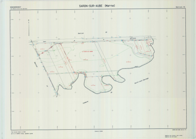 Saron-sur-Aube (51524). Section YS échelle 1/2000, plan remembré pour 01/01/2000, plan régulier de qualité P5 (calque)