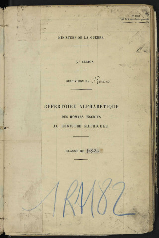 Répertoire alphabétique des registres matricules