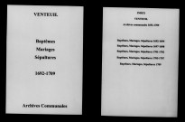 Venteuil. Baptêmes, mariages, sépultures 1692-1709