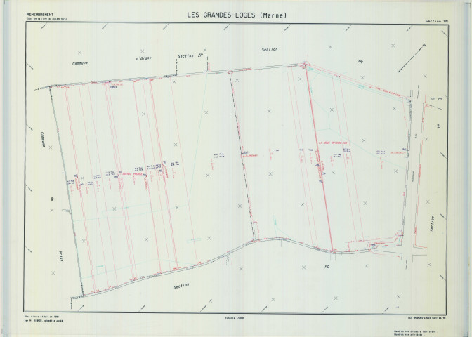 Grandes-Loges (Les) (51278). Section YN échelle 1/2000, plan remembré pour 1991, plan régulier (calque)