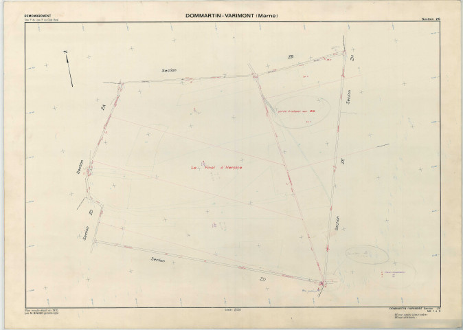 Dommartin-Varimont (51214). Section ZC échelle 1/2000, plan remembré pour 1966, plan régulier (papier armé)