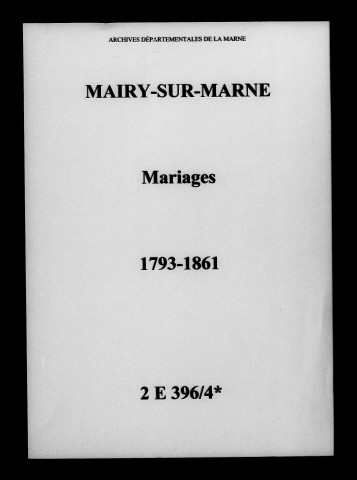Mairy-sur-Marne. Mariages 1793-1861