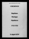 Cheminon. Baptêmes, mariages, sépultures 1713-1723