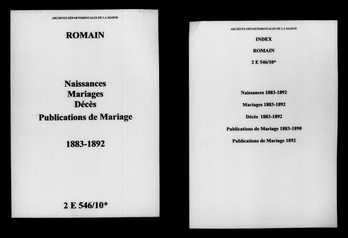 Romain. Naissances, mariages, décès, publications de mariage 1883-1892