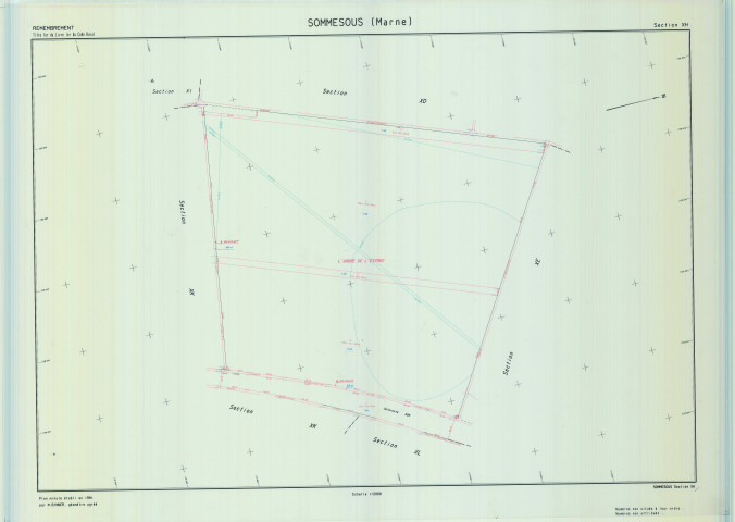 Sommesous (51545). Section XH échelle 1/2000, plan remembré pour 1991, plan régulier (calque)